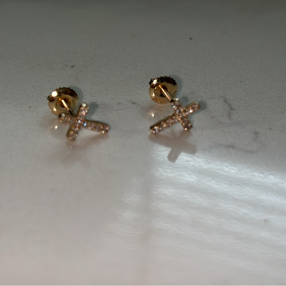 Angara 14k Gold Diamond Cross Earrings - Picture 7 of 10